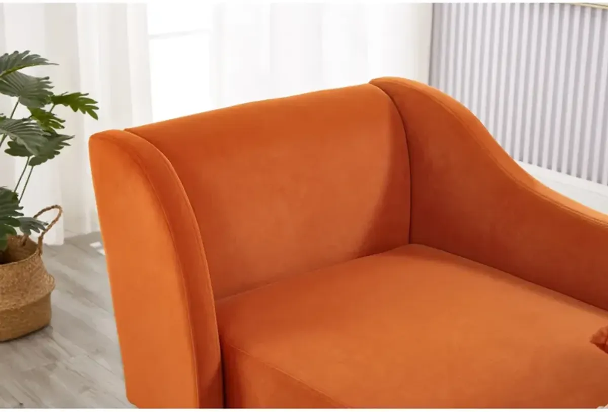 Modern Chaise Lounge Chair Velvet Upholstery (Orange)