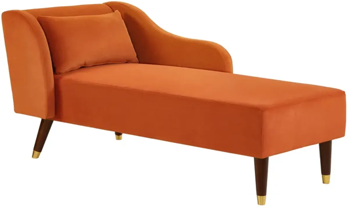 Modern Chaise Lounge Chair Velvet Upholstery (Orange)