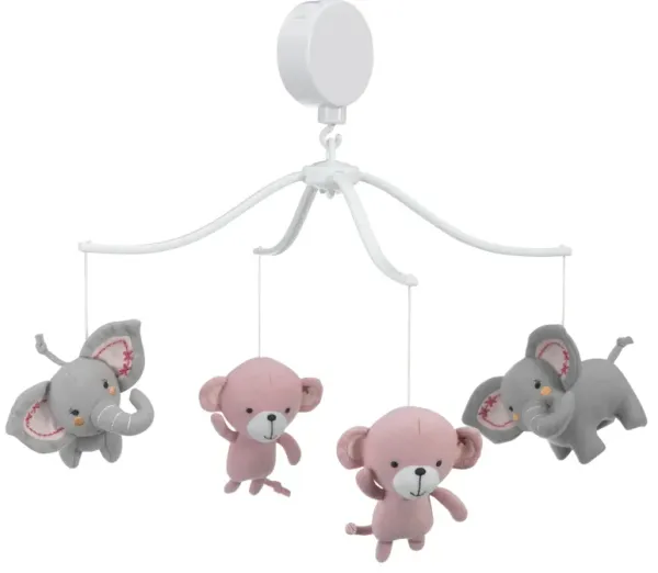Bedtime Originals Twinkle Toes Musical Baby Crib Mobile - Pink, Gray, Animals