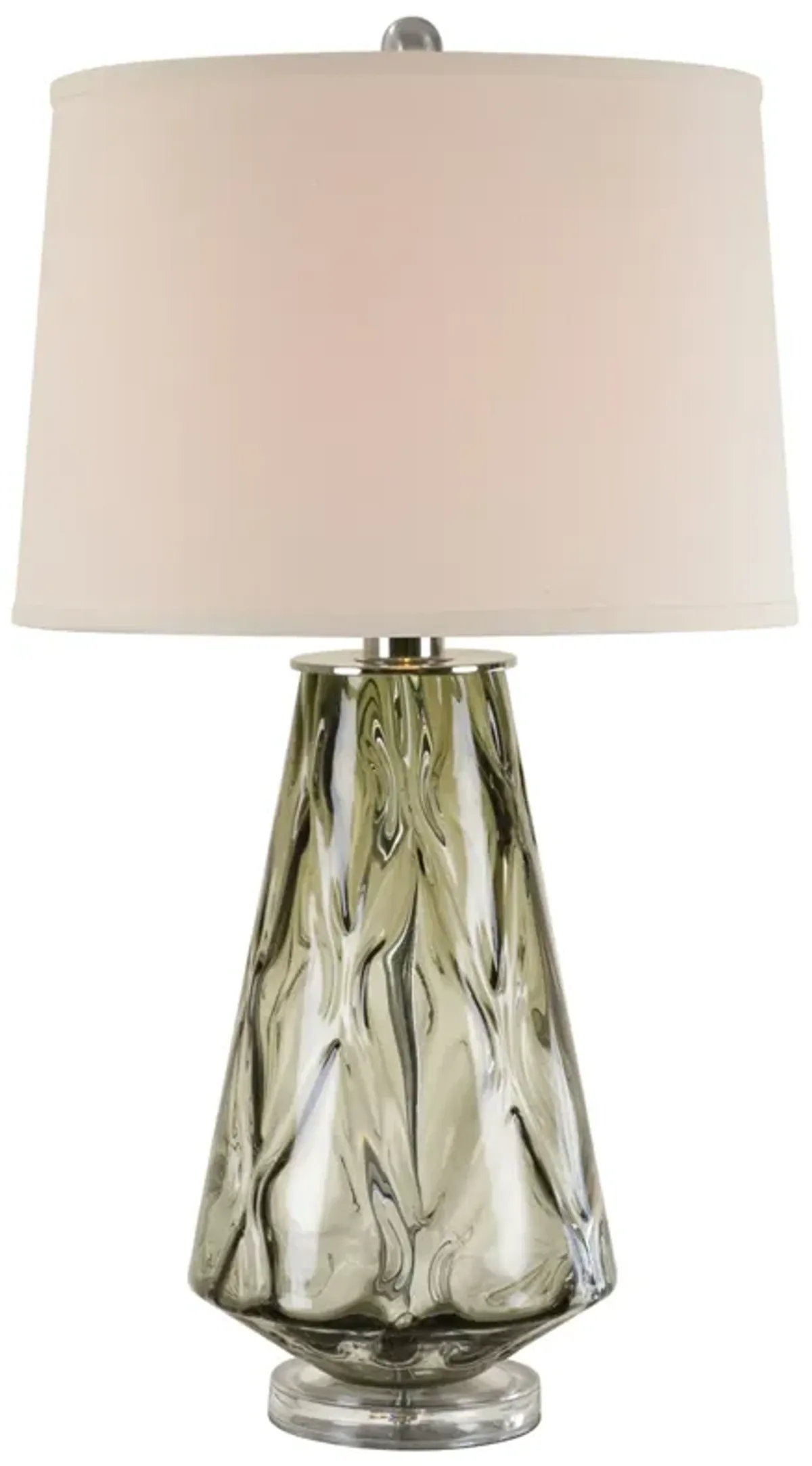 31 Inch Accent Table Lamp with White Drum Shade, Rippled Gray Glass Base - Benzara