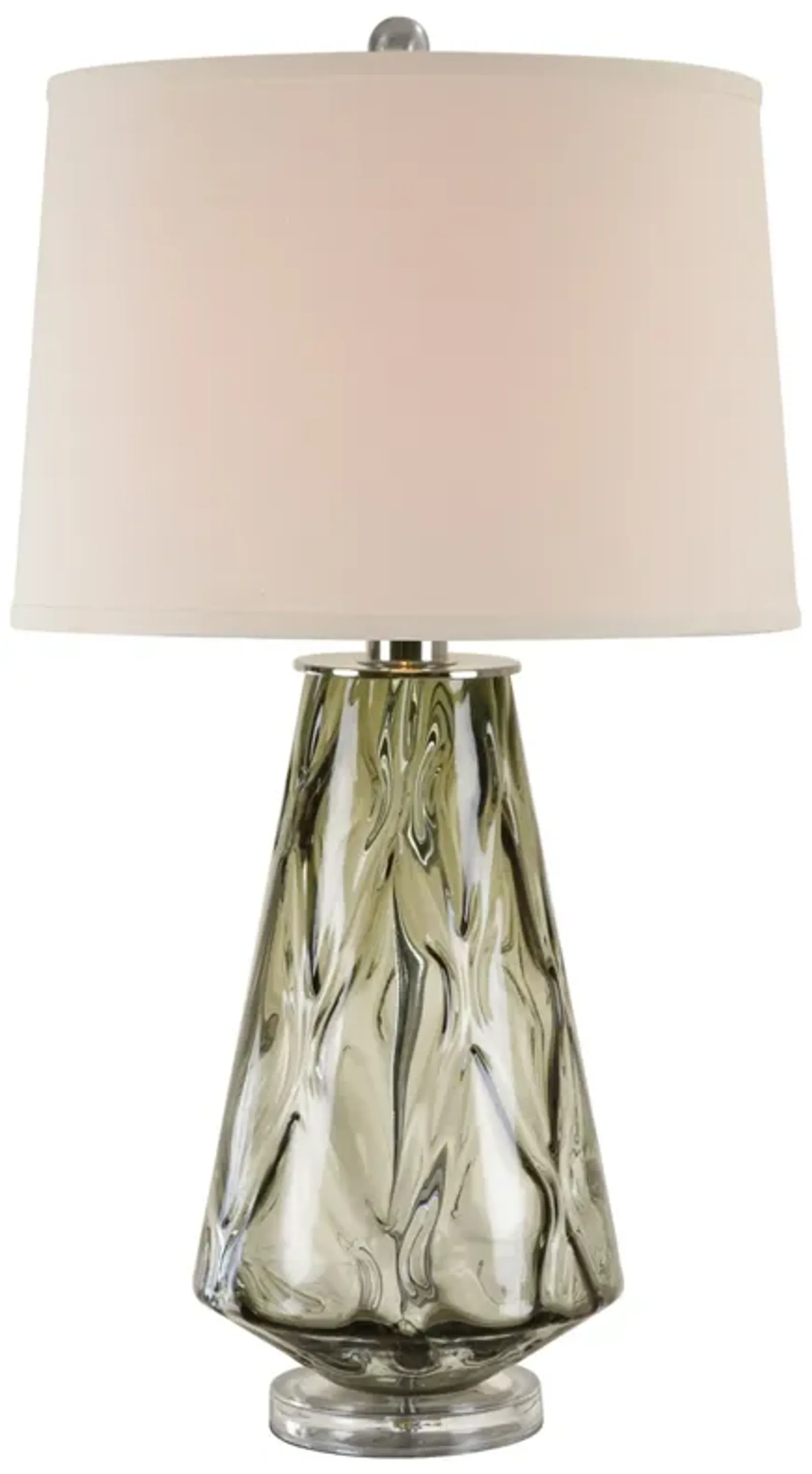 31 Inch Accent Table Lamp with White Drum Shade, Rippled Gray Glass Base - Benzara