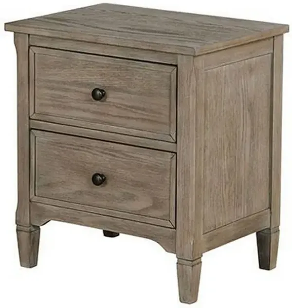 2 Drawer Wooden Nightstand with Round Knobs, Gray-Benzara