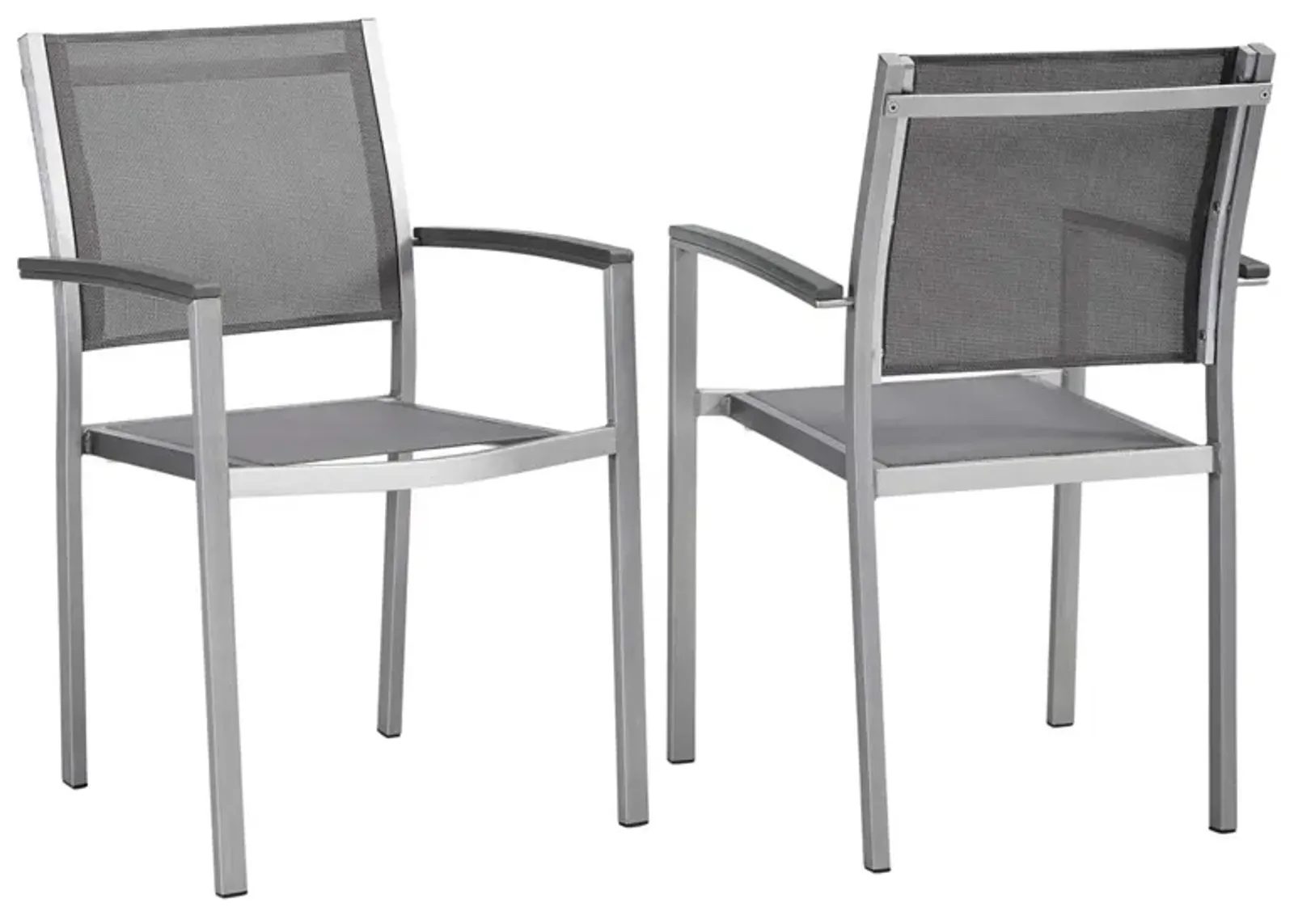 Modway Shore Aluminum Two Outdoor Patio Dining Arm Chairs in Silver Gray