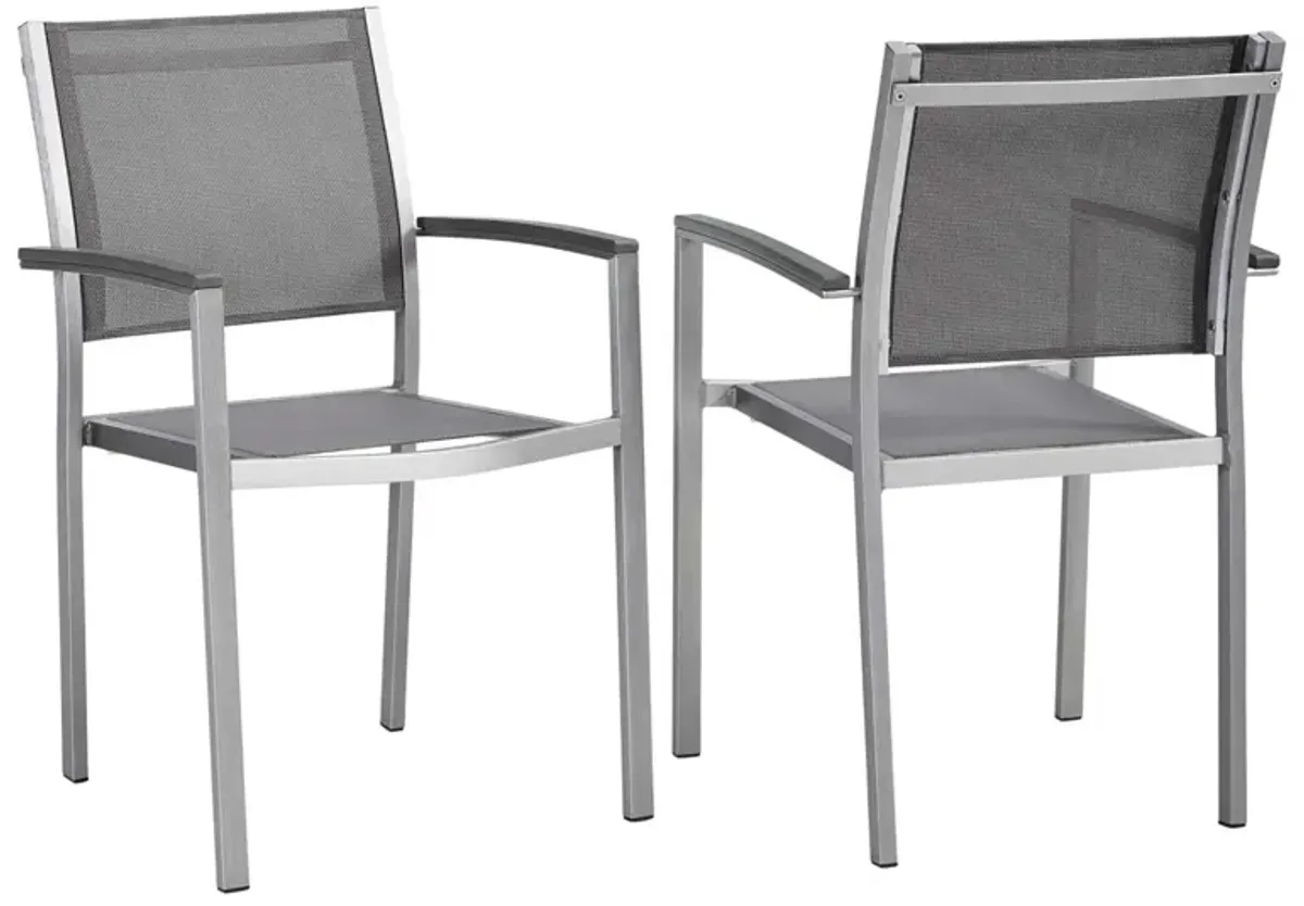 Modway Shore Aluminum Two Outdoor Patio Dining Arm Chairs in Silver Gray