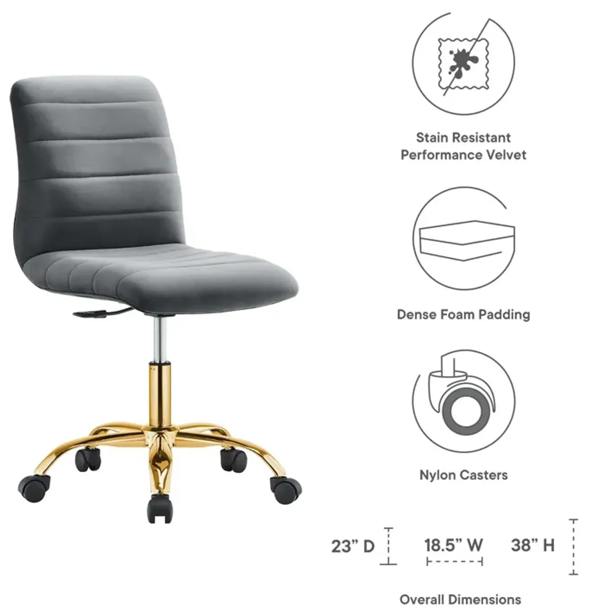 Modway Ripple Home Office Desks and Chairs, Gold Gray