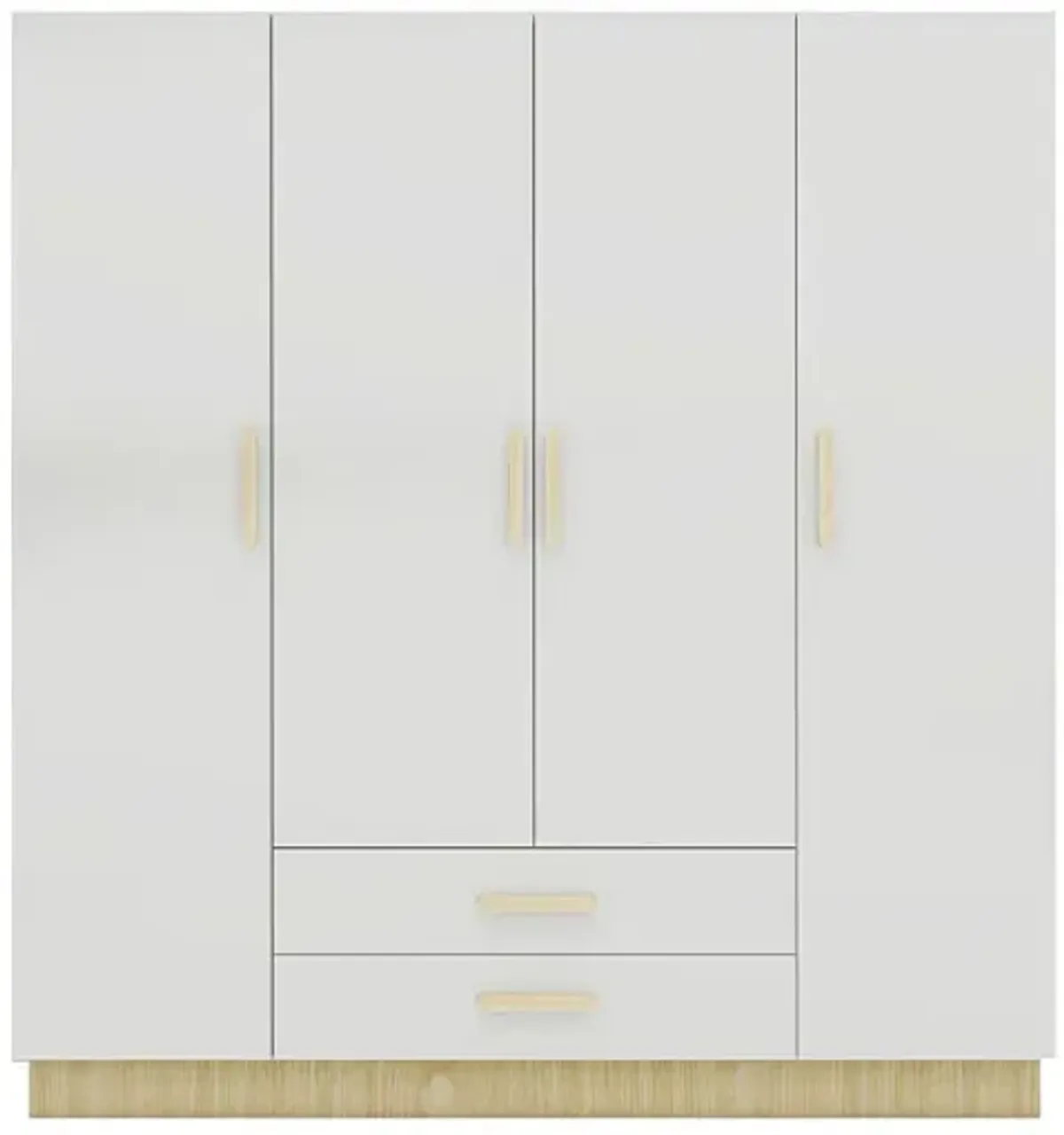 Armoire Wardrobe Closet Storage Cabinet with 4 Doors 2 Hanging Rods 2 Drawers for Bedroom,White