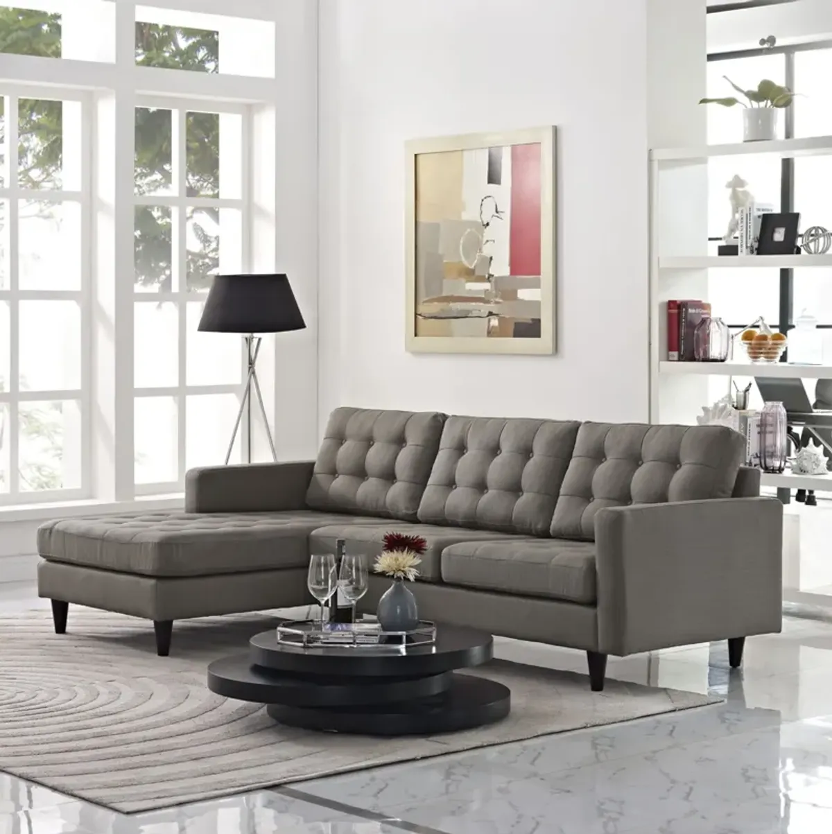 Empress Left-Arm Sectional Sofa - Exquisite Design, Tufted Buttons, Luxurious Cushions, Regal Armrests, Solid Wood Legs, Floor Protection, Indulgent Fabric Upholstery