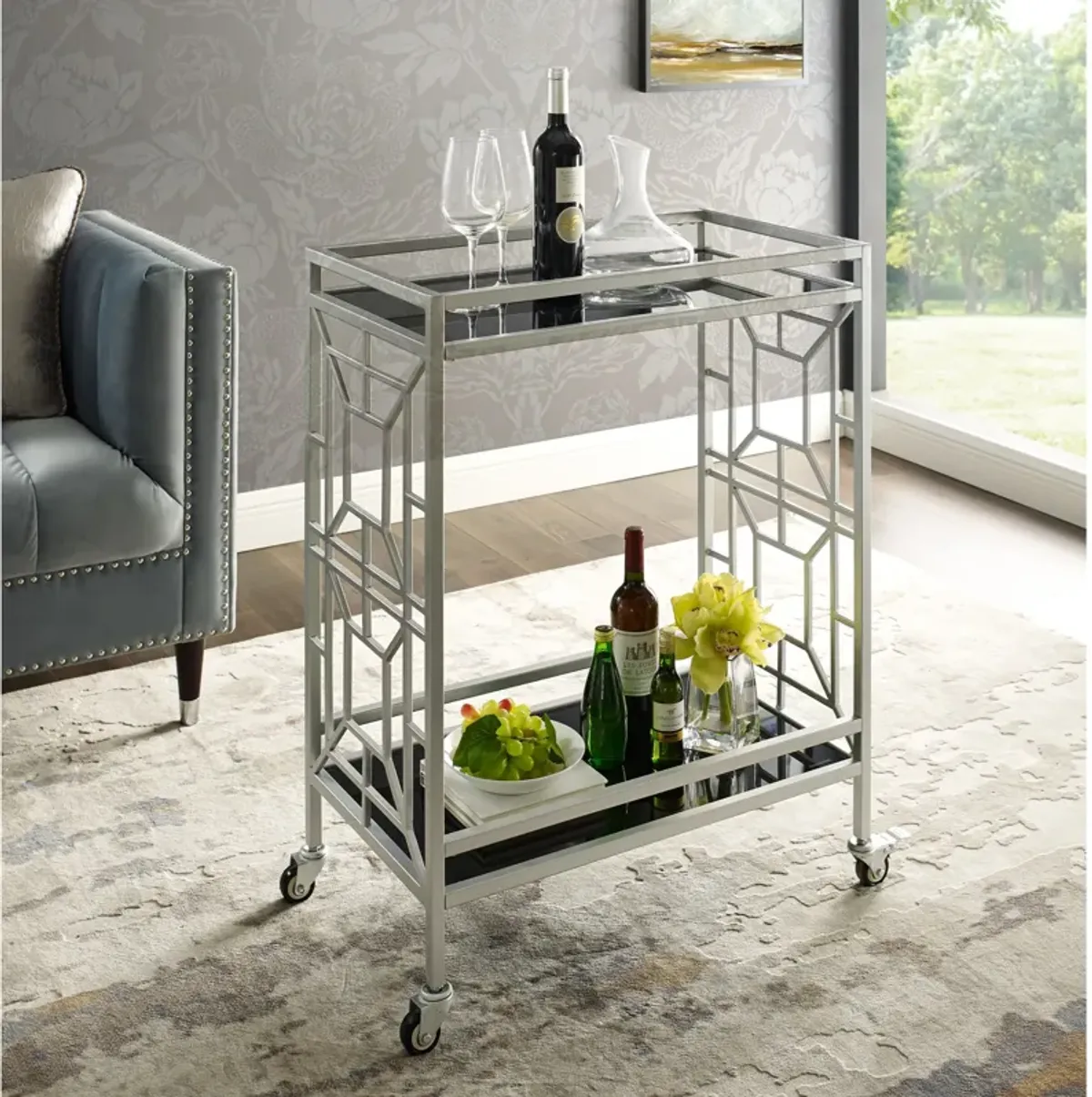 Inspired Home Jared Bar Cart Serving Tray