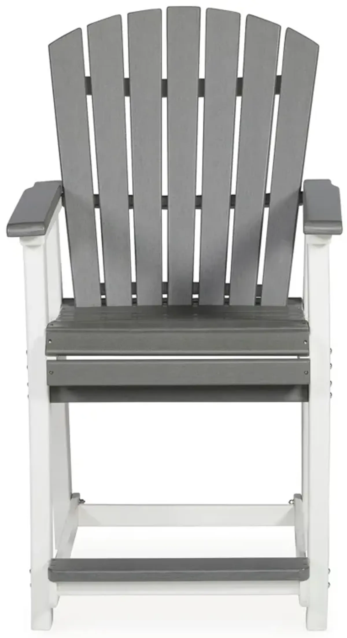 24 Inch Counter Stool Armchair Set of 2, Outdoor Slatted, Gray, White - Benzara