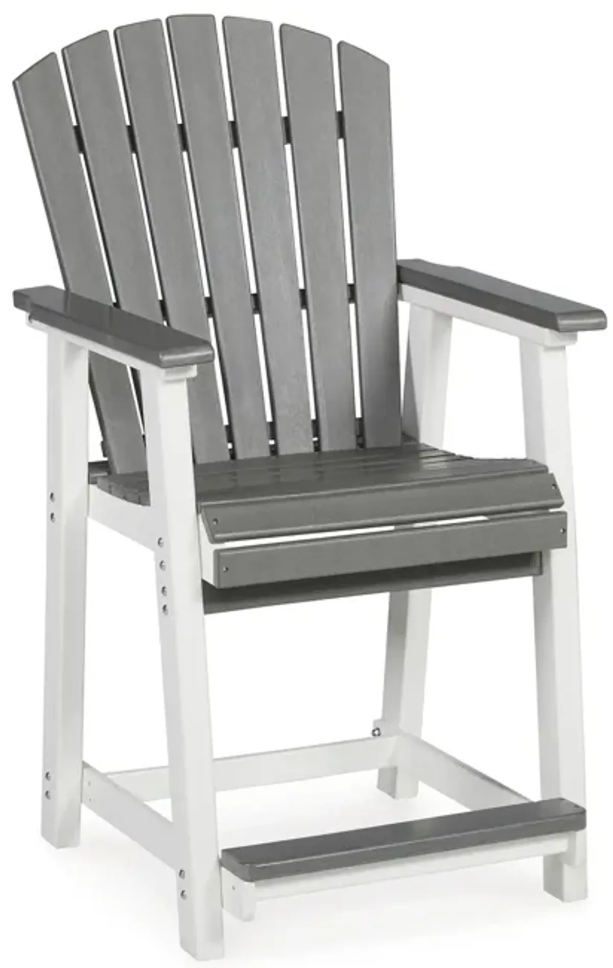 24 Inch Counter Stool Armchair Set of 2, Outdoor Slatted, Gray, White - Benzara