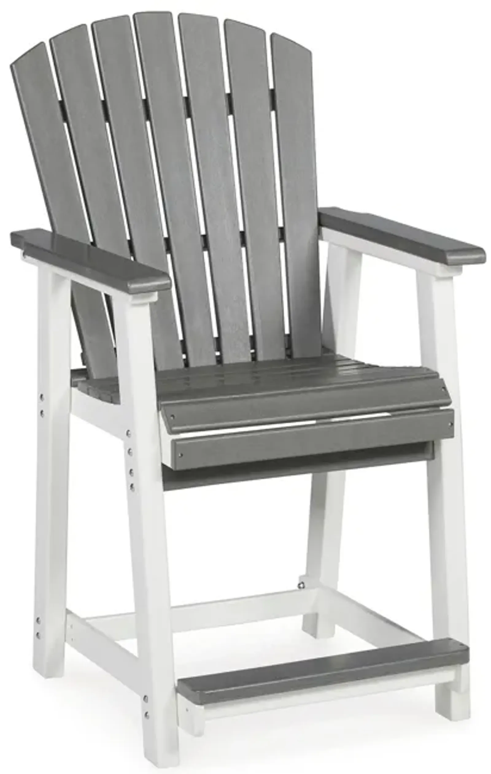 24 Inch Counter Stool Armchair Set of 2, Outdoor Slatted, Gray, White - Benzara