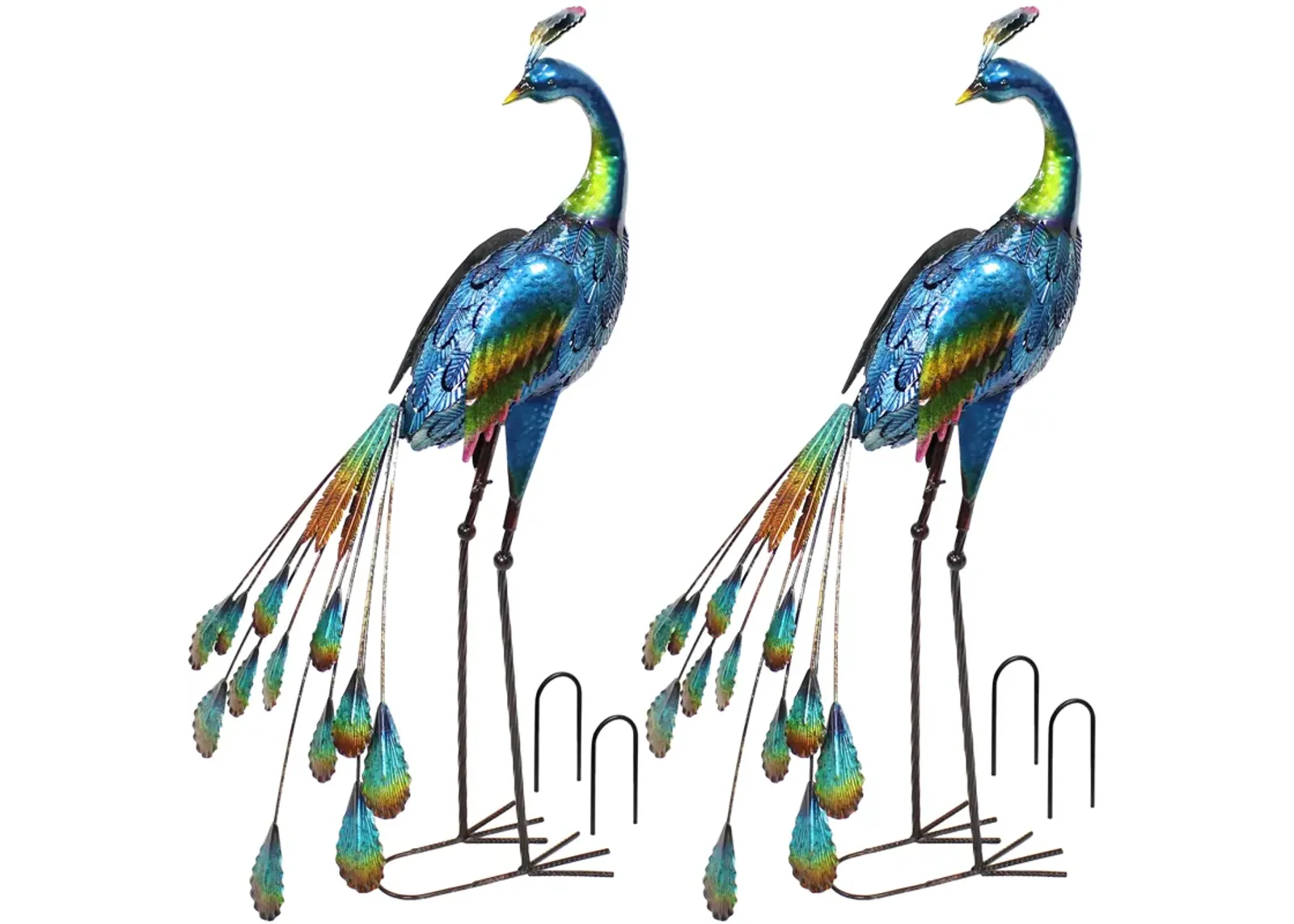 Sunnydaze Peacock Outdoor Metal Garden Statue - 34.5 in - Set of 2