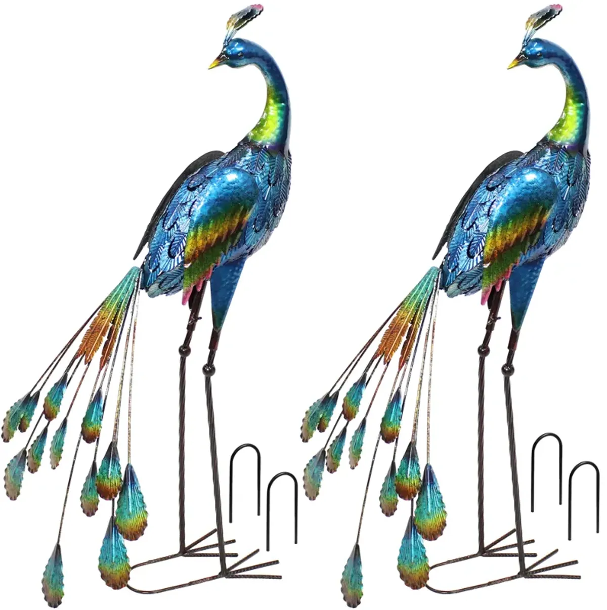 Sunnydaze Peacock Outdoor Metal Garden Statue - 34.5 in - Set of 2