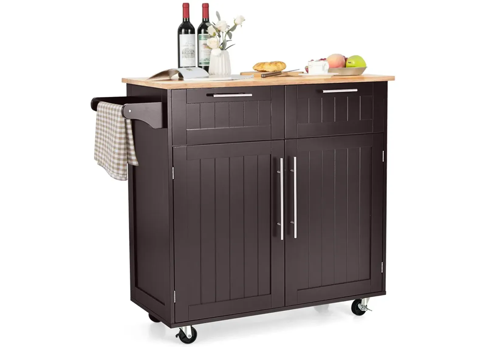 Heavy Duty Rolling Kitchen Cart with Tower Holder and Drawer