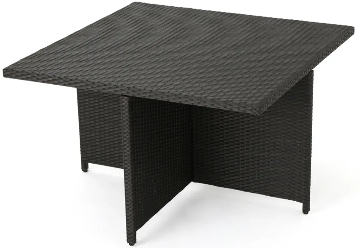 Perie Outdoor Dining Table, 48 Inch Dark Brown Rattan Square Top, Iron