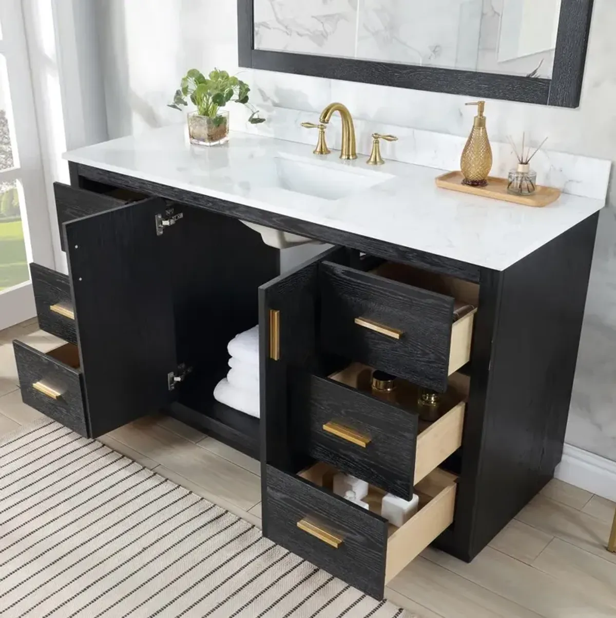 Altair 60 Single Bathroom Vanity Set in Black Oak without Mirror