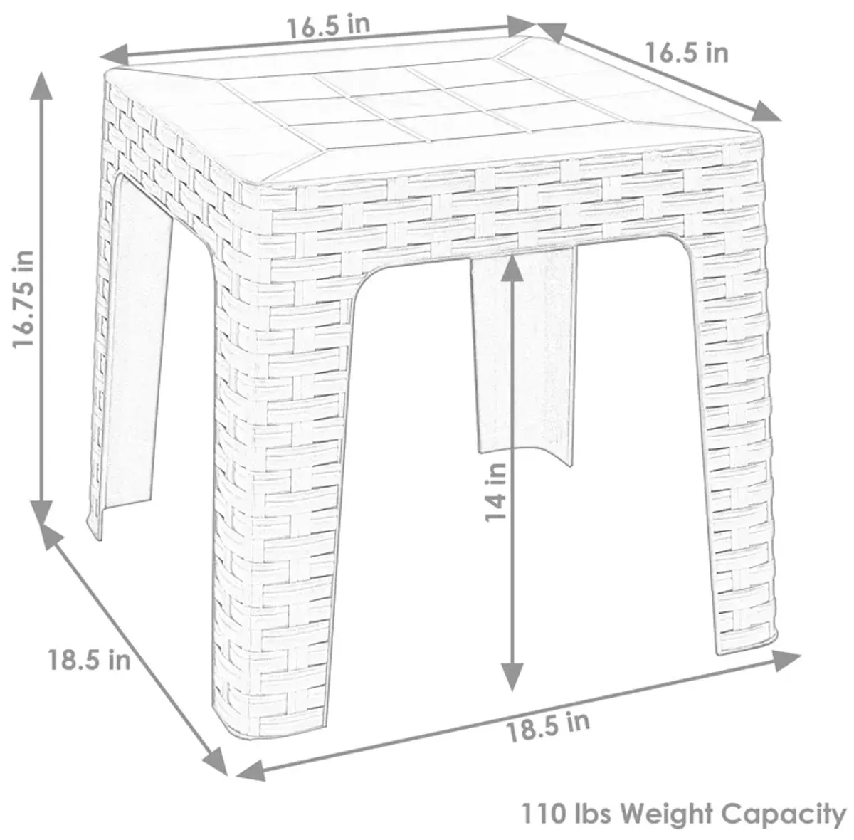 Sunnydaze 18.5 in Plastic Square Patio Side Table