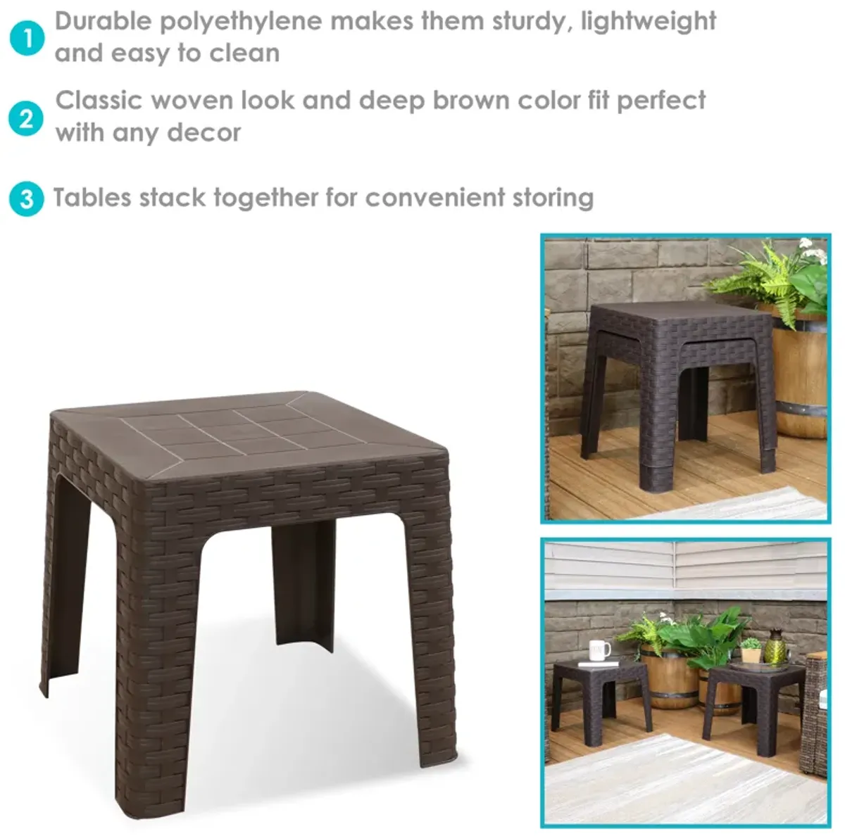 Sunnydaze 18.5 in Plastic Square Patio Side Table