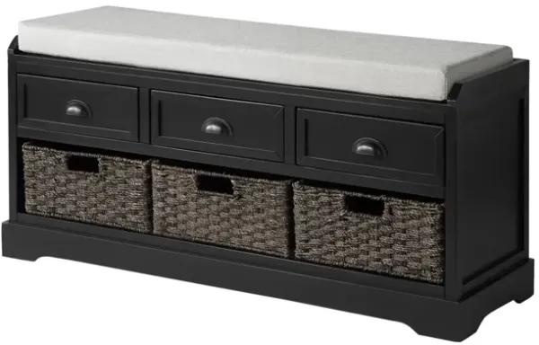 Homes Collection Wood Storage Bench with 3 Drawers and 3 Baskets