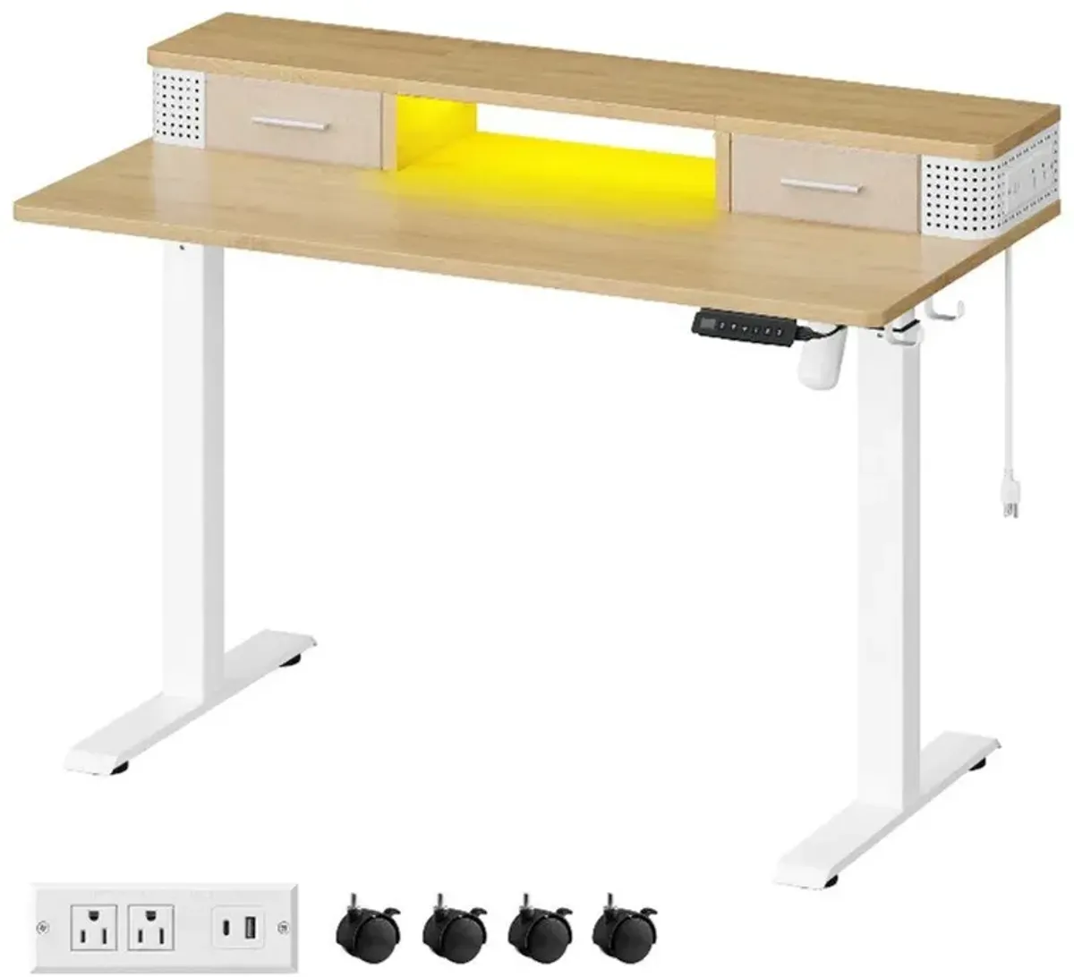 Electric Height Adjustable Standing Desk with Storage Drawers