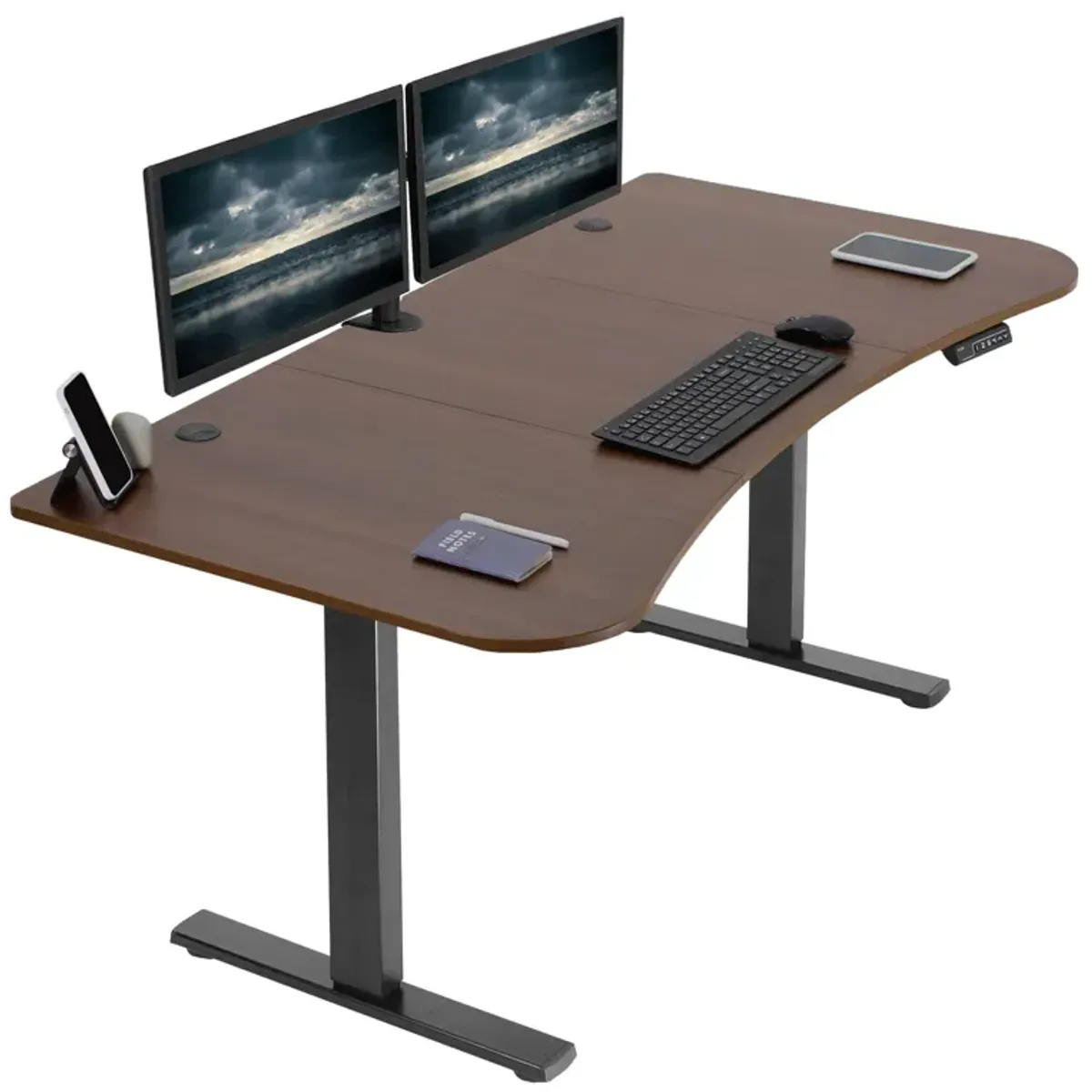VIVO Electric 63 x 32 inch Standing Desk Workstation, Memory Controller Height Adjustment, 1B Series, Dark Walnut Top Black Fram