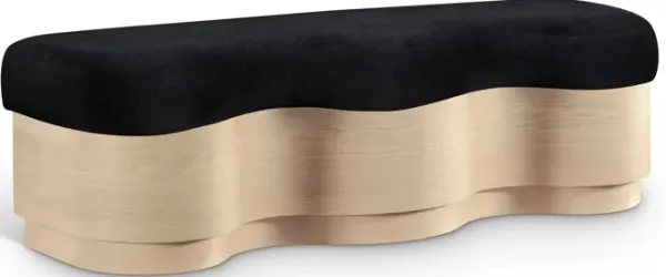Meridian Furniture Savoy Black Velour Fur Fabric Bench