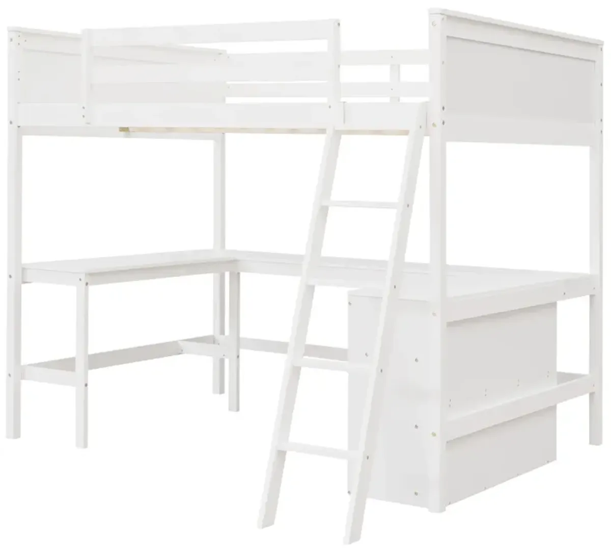 Merax Solid Wooden Loft Bed with Shelves and Desk