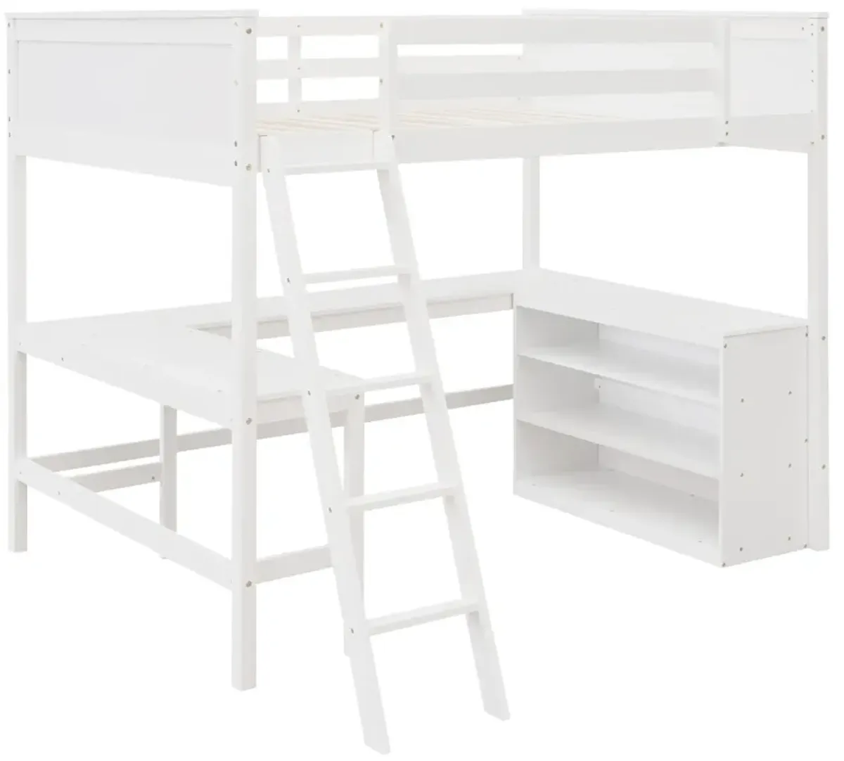 Merax Solid Wooden Loft Bed with Shelves and Desk