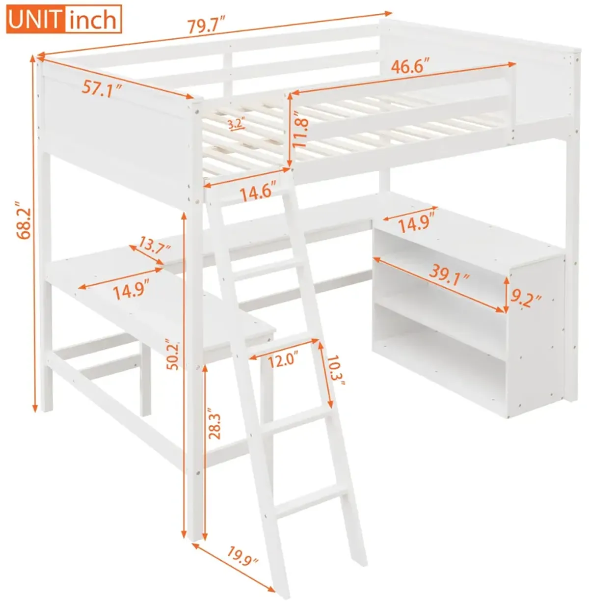 Merax Solid Wooden Loft Bed with Shelves and Desk