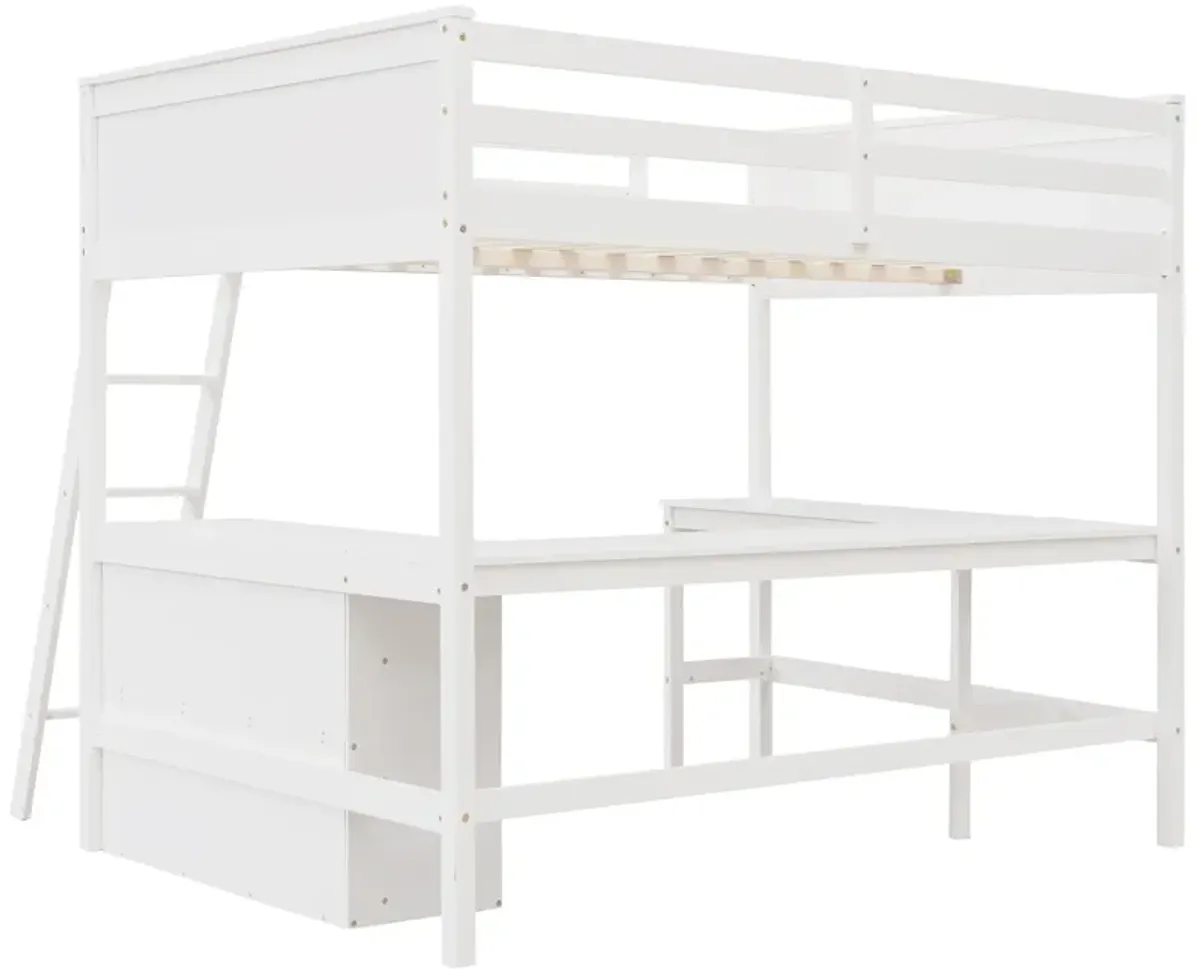 Merax Solid Wooden Loft Bed with Shelves and Desk