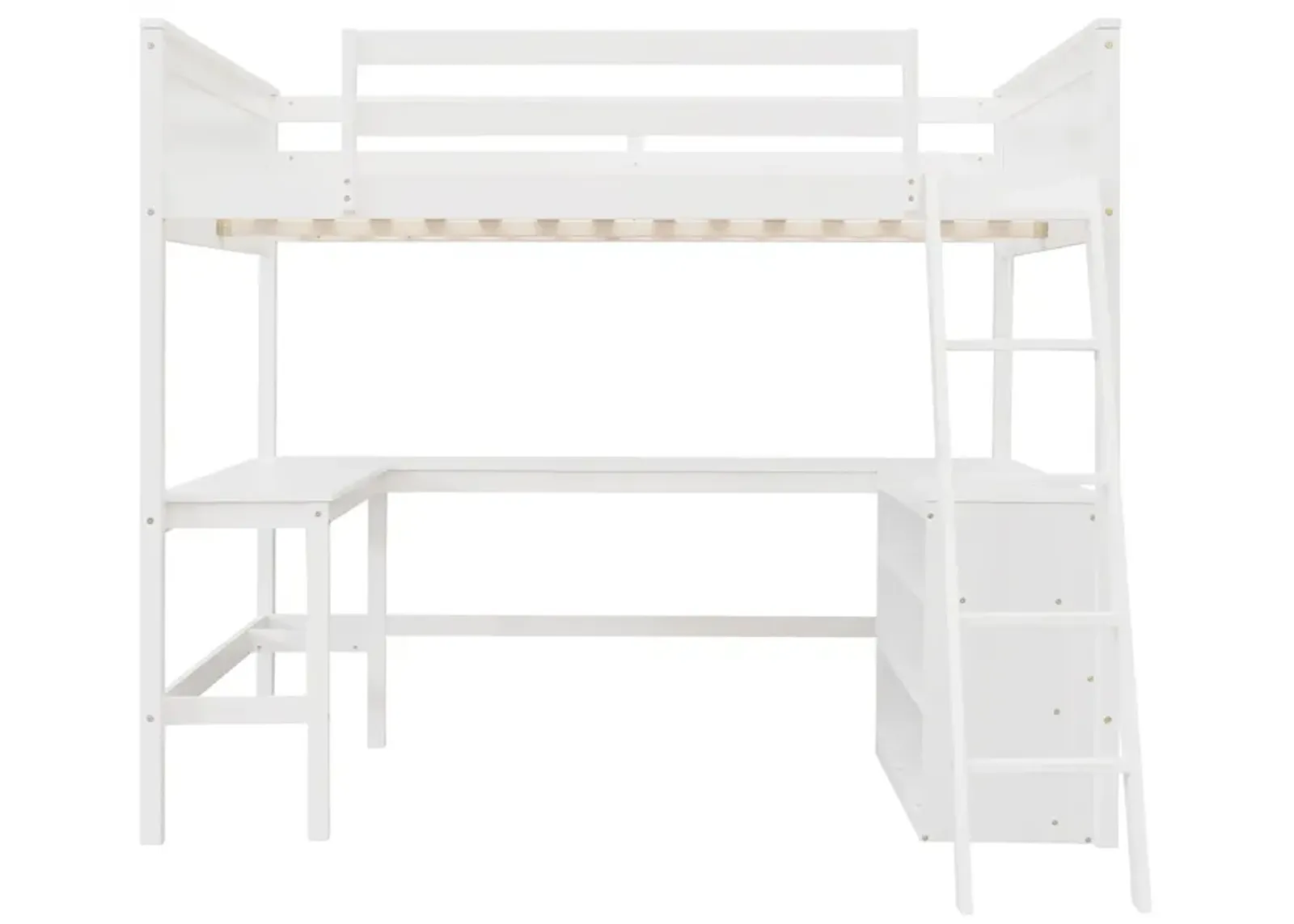 Merax Solid Wooden Loft Bed with Shelves and Desk