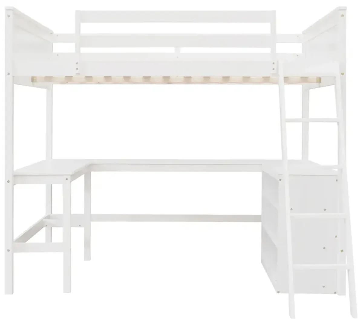 Merax Solid Wooden Loft Bed with Shelves and Desk