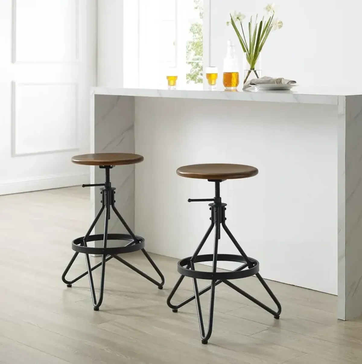 Kalen 2Pc Adjustable Height Swivel Stool Set Brown/Matte Black - 2 Stools