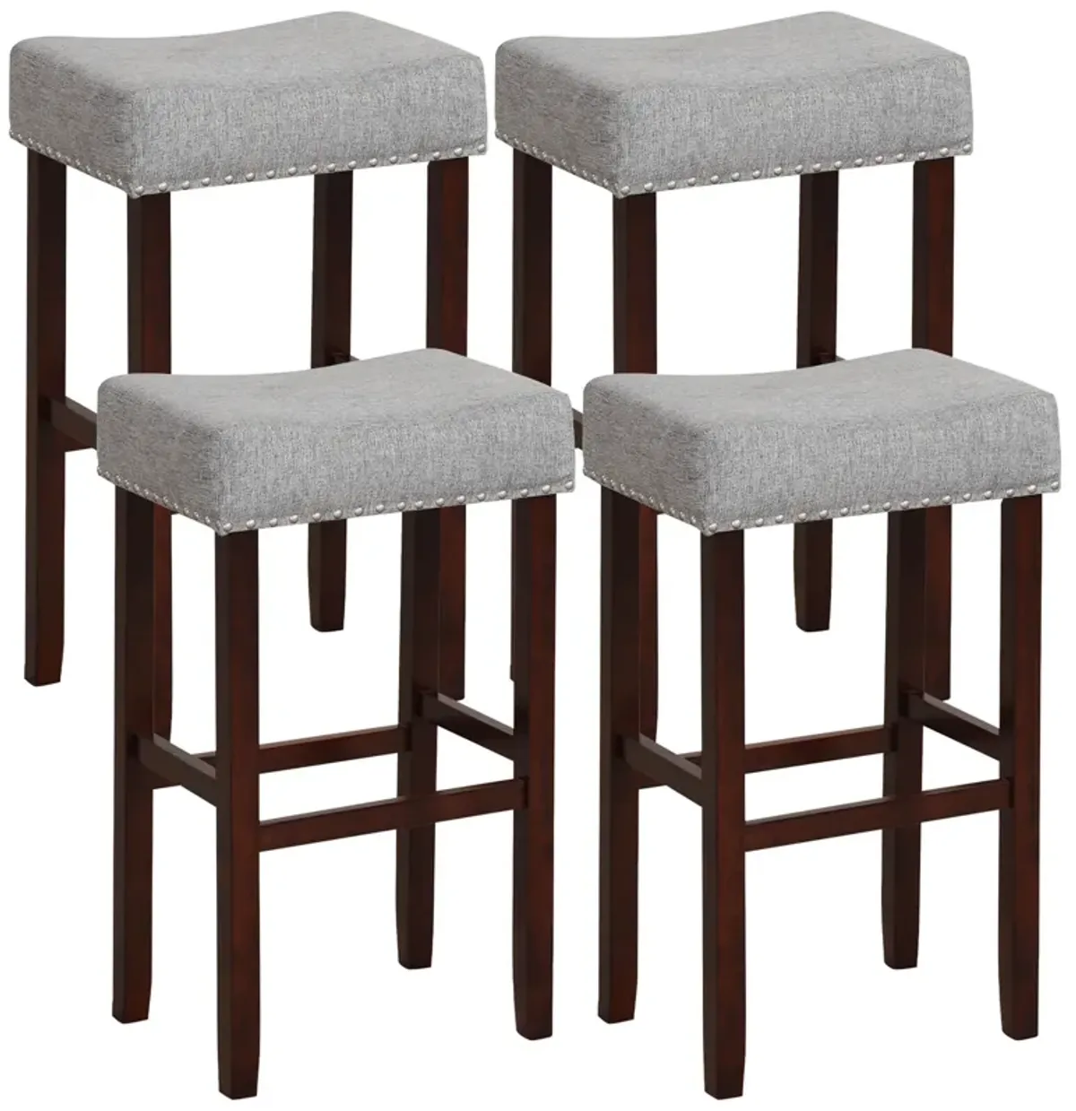 2 Set of 29 Inch Height Upholstered Bar Stool with Solid Rubber Wood Legs and Footrest