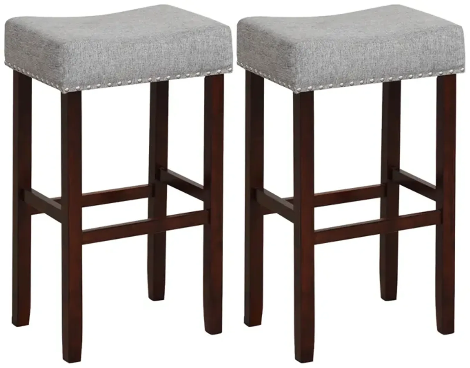 2 Set of 29 Inch Height Upholstered Bar Stool with Solid Rubber Wood Legs and Footrest