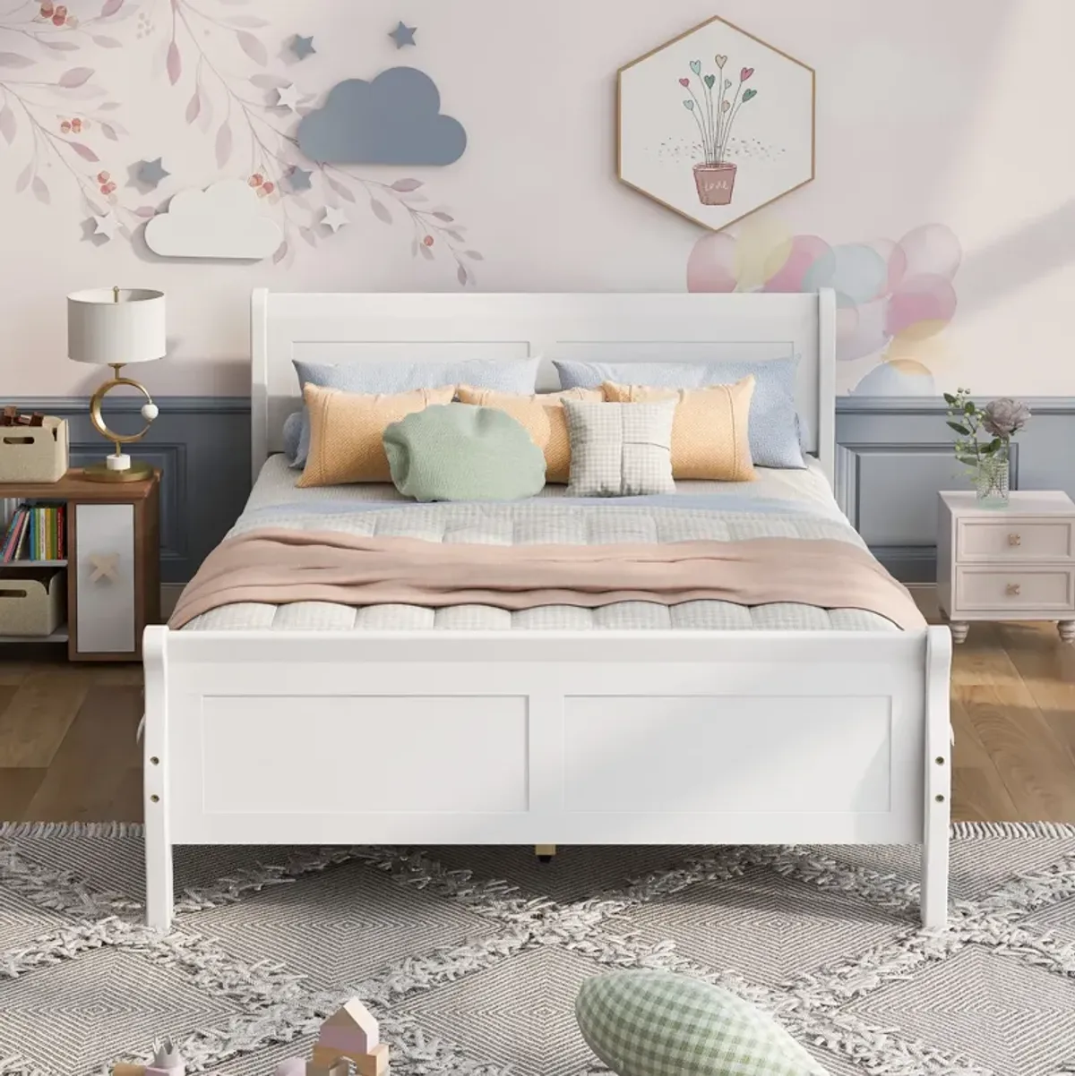 Whisen Wood Platform Twin Bed Frame with Sleigh Design, Headboard, Footboard, and Sturdy Slat Support - Espresso