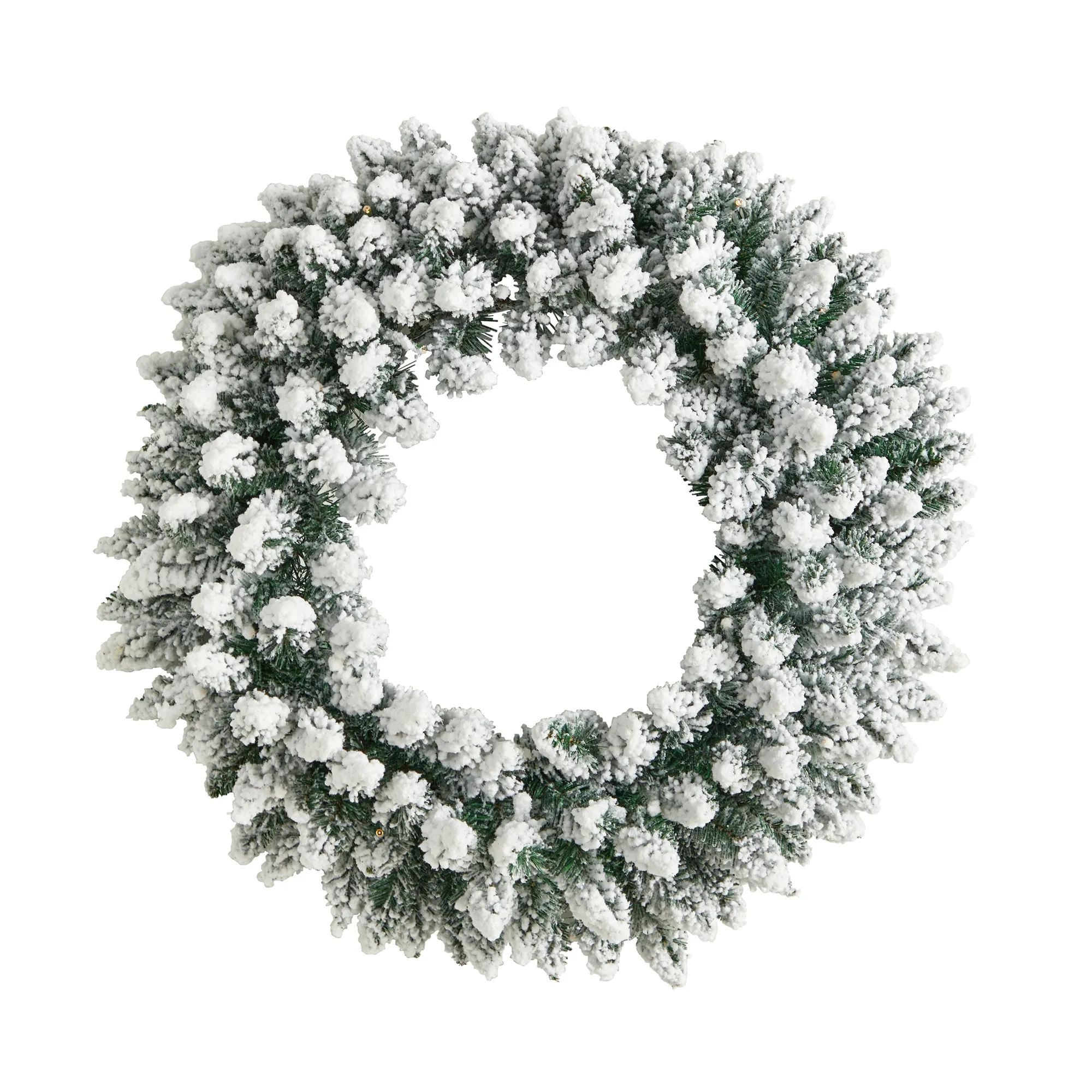 HomPlanti 24" Flocked Artificial Christmas Wreath with 160 Bendable Branches and 35 Warm White LED Lights