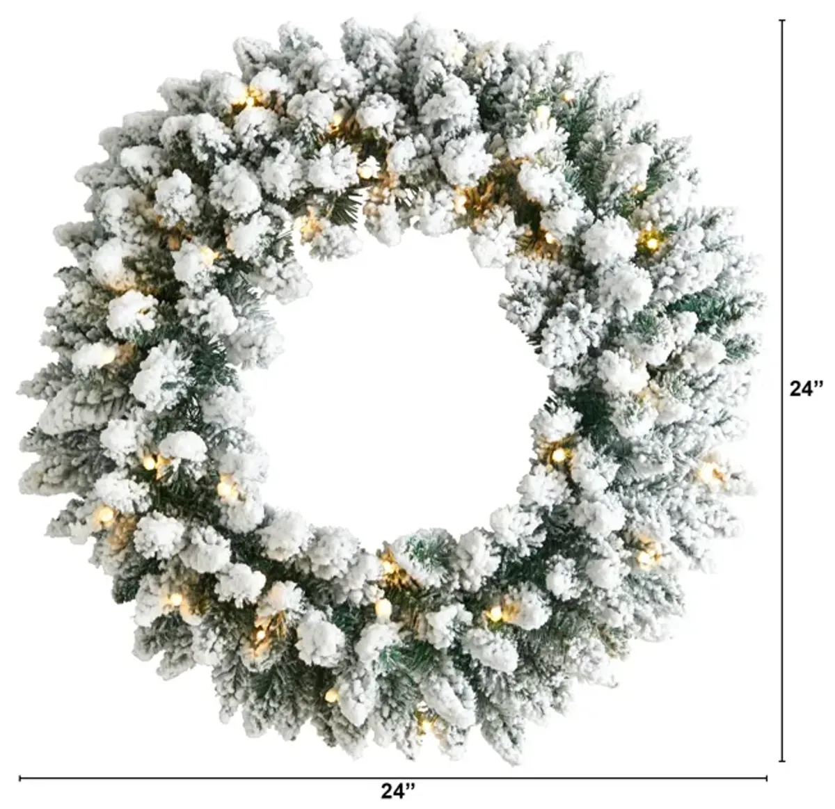 HomPlanti 24" Flocked Artificial Christmas Wreath with 160 Bendable Branches and 35 Warm White LED Lights