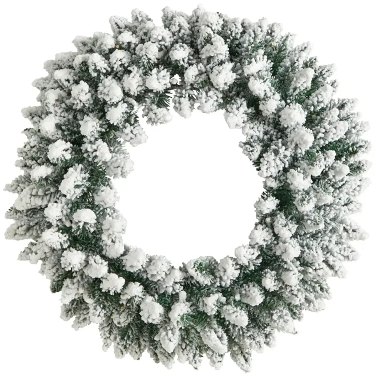 HomPlanti 24" Flocked Artificial Christmas Wreath with 160 Bendable Branches and 35 Warm White LED Lights