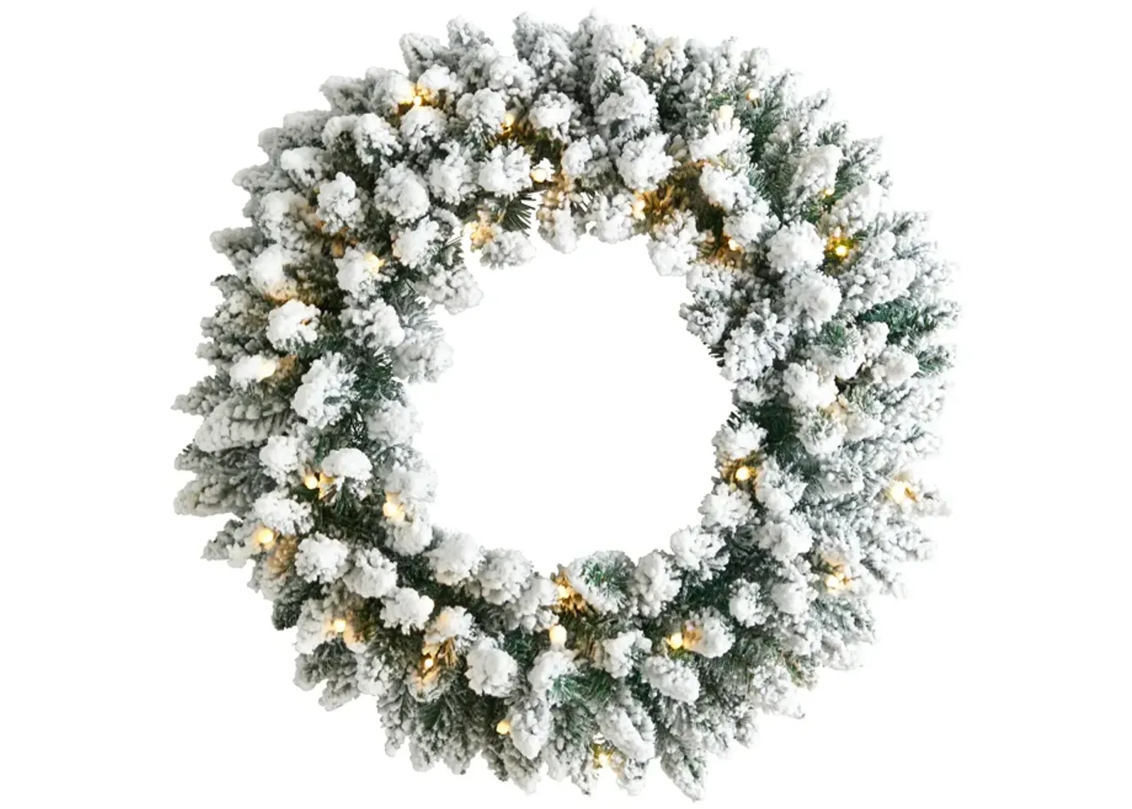 HomPlanti 24" Flocked Artificial Christmas Wreath with 160 Bendable Branches and 35 Warm White LED Lights