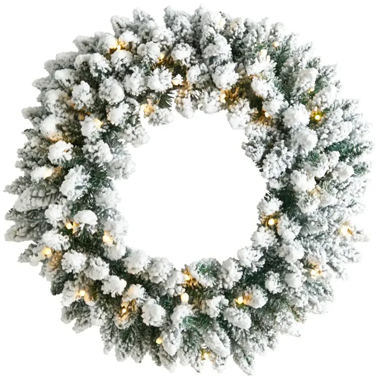 HomPlanti 24" Flocked Artificial Christmas Wreath with 160 Bendable Branches and 35 Warm White LED Lights