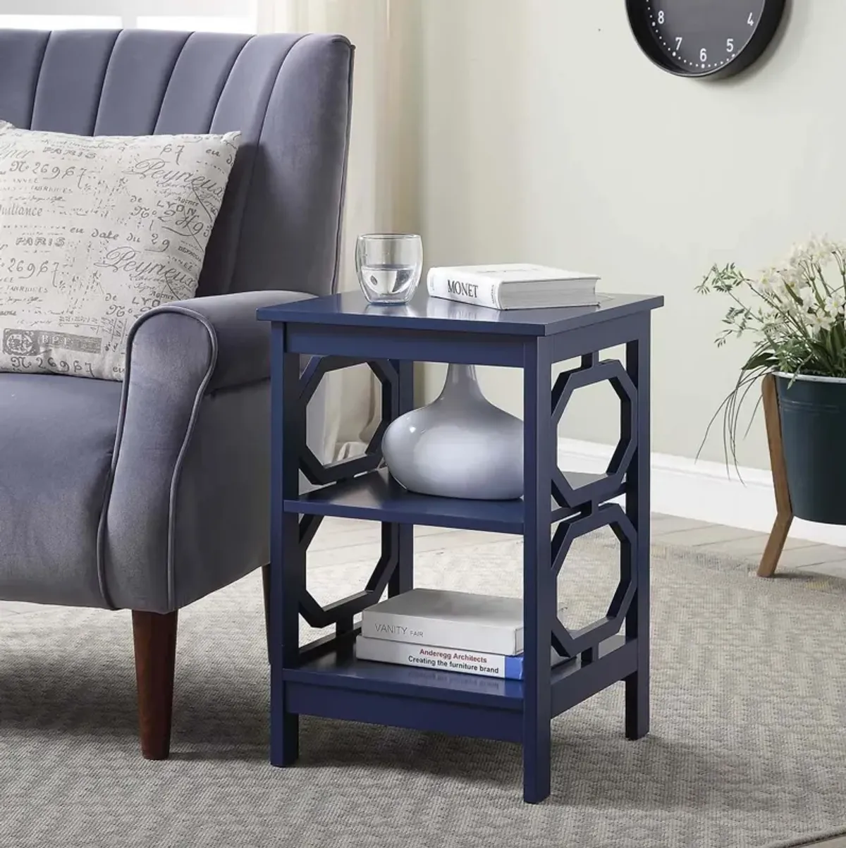 Convenience Concepts Omega End Shelves Table, Cobalt Blue