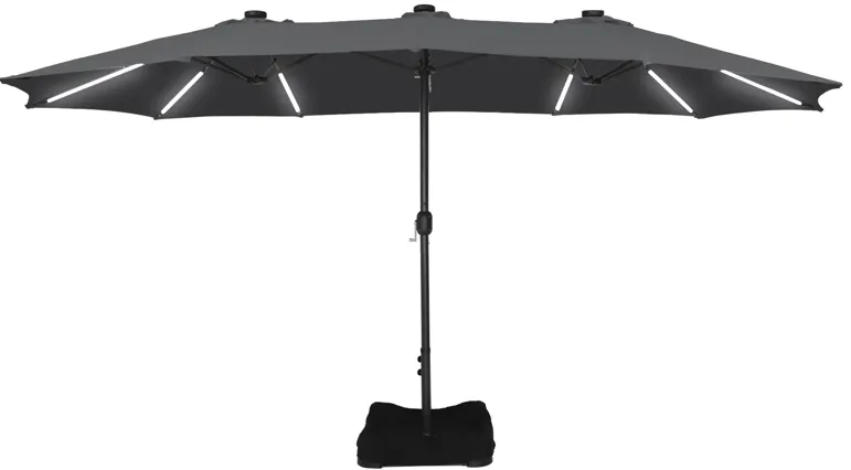 15 FT Patio Market Umbrella with Base and Solar LED Strip Lights