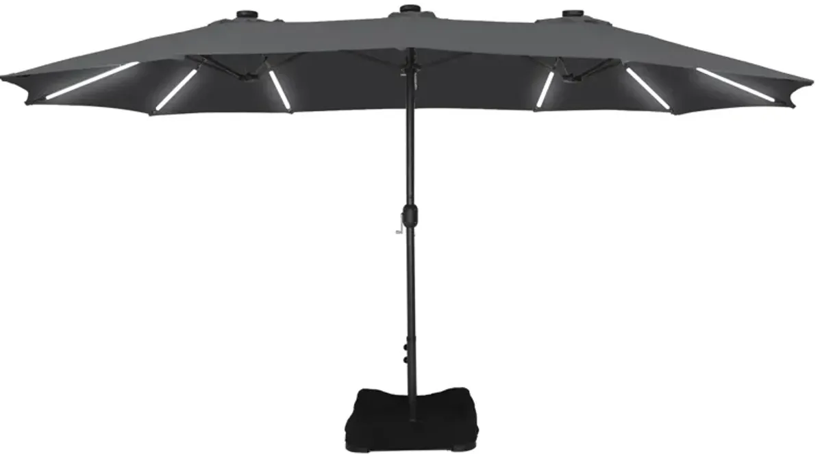 CASAINC 15ft Rectangular Double-Sided Solar LED Strip Lights Outdoor Patio Market Umbrella with Base Included