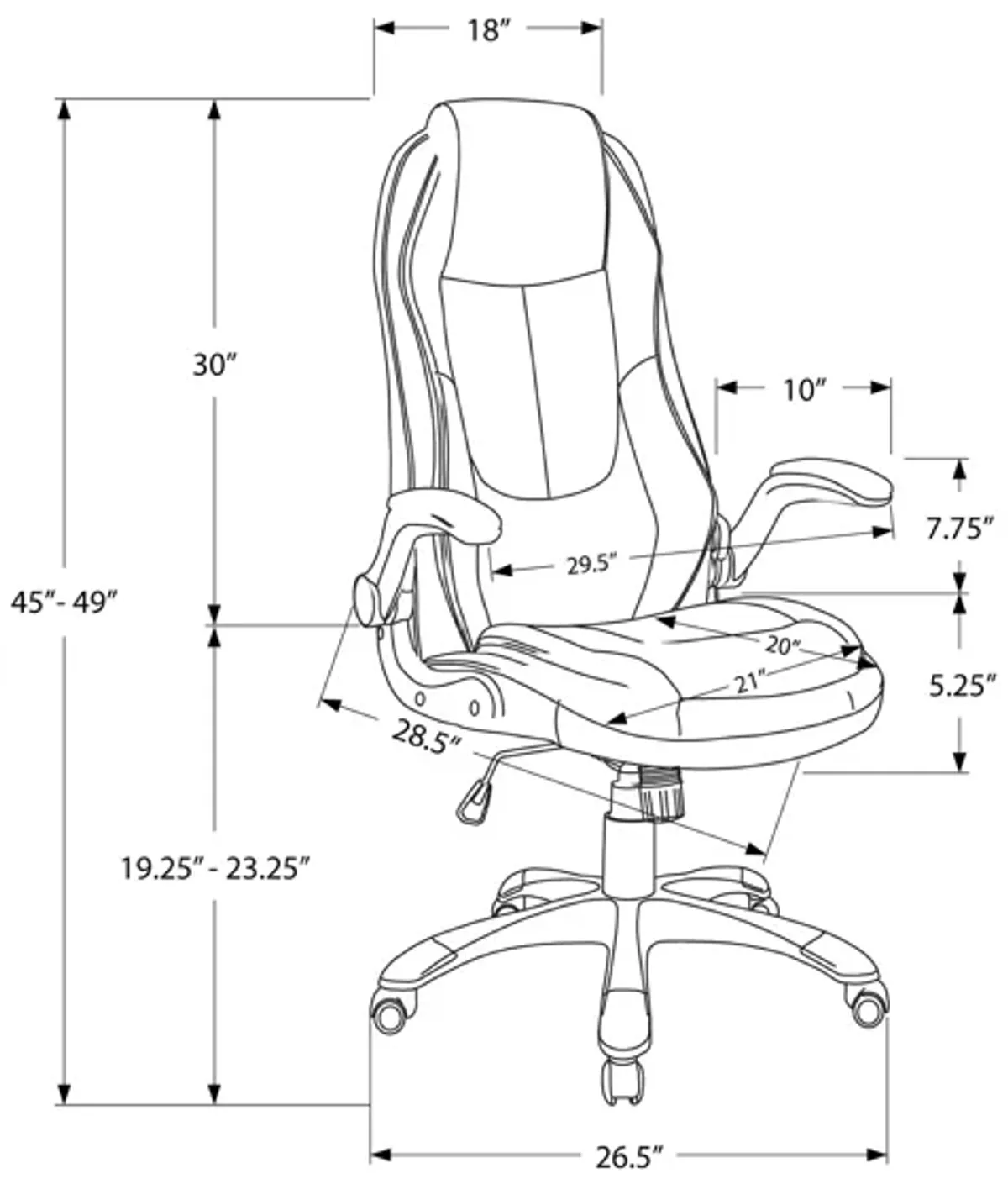 Monarch Specialties I 7277 Office Chair, Adjustable Height, Swivel, Ergonomic, Armrests, Computer Desk, Work, Metal, Pu Leather Look, Black, Contemporary, Modern