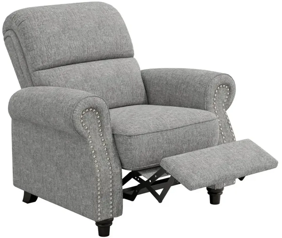 ProLounger Bustle-Back Pushback Recliner with Nailheads in Grey Chenille