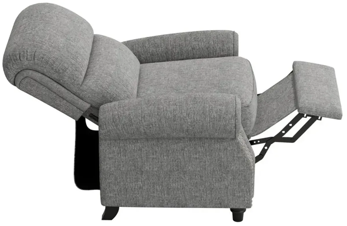 ProLounger Bustle-Back Pushback Recliner with Nailheads in Grey Chenille