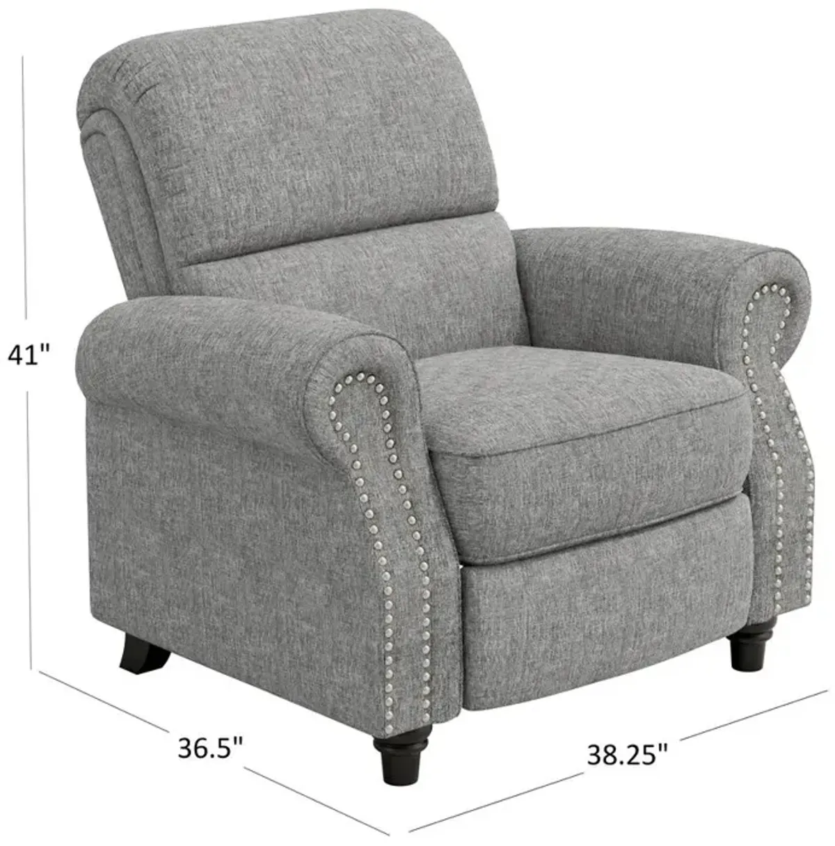 ProLounger Bustle-Back Pushback Recliner with Nailheads in Grey Chenille