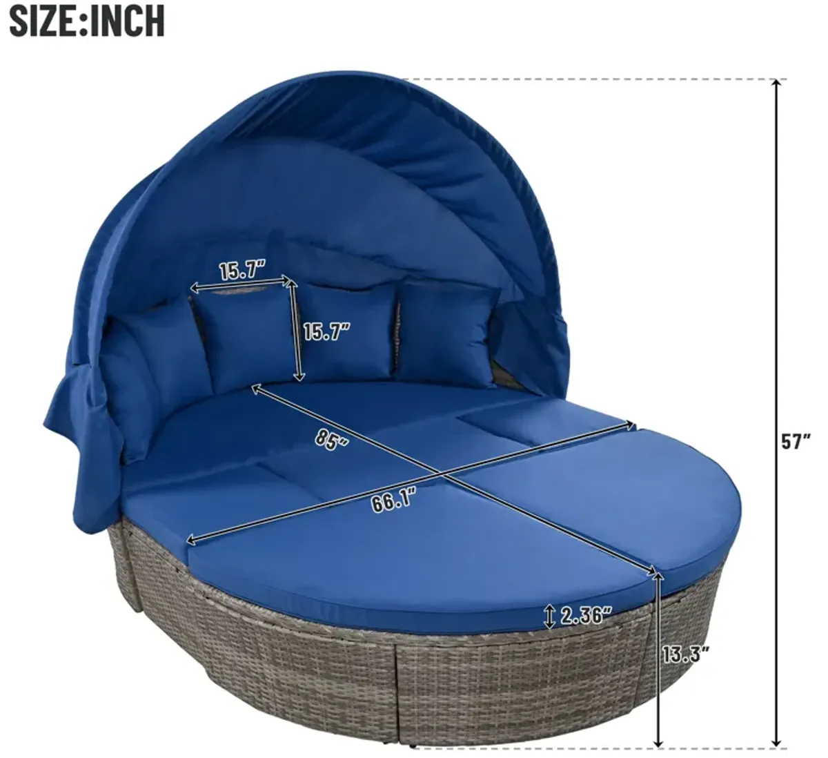 Merax Outdoor rattan daybed sunbed with retractable canopy