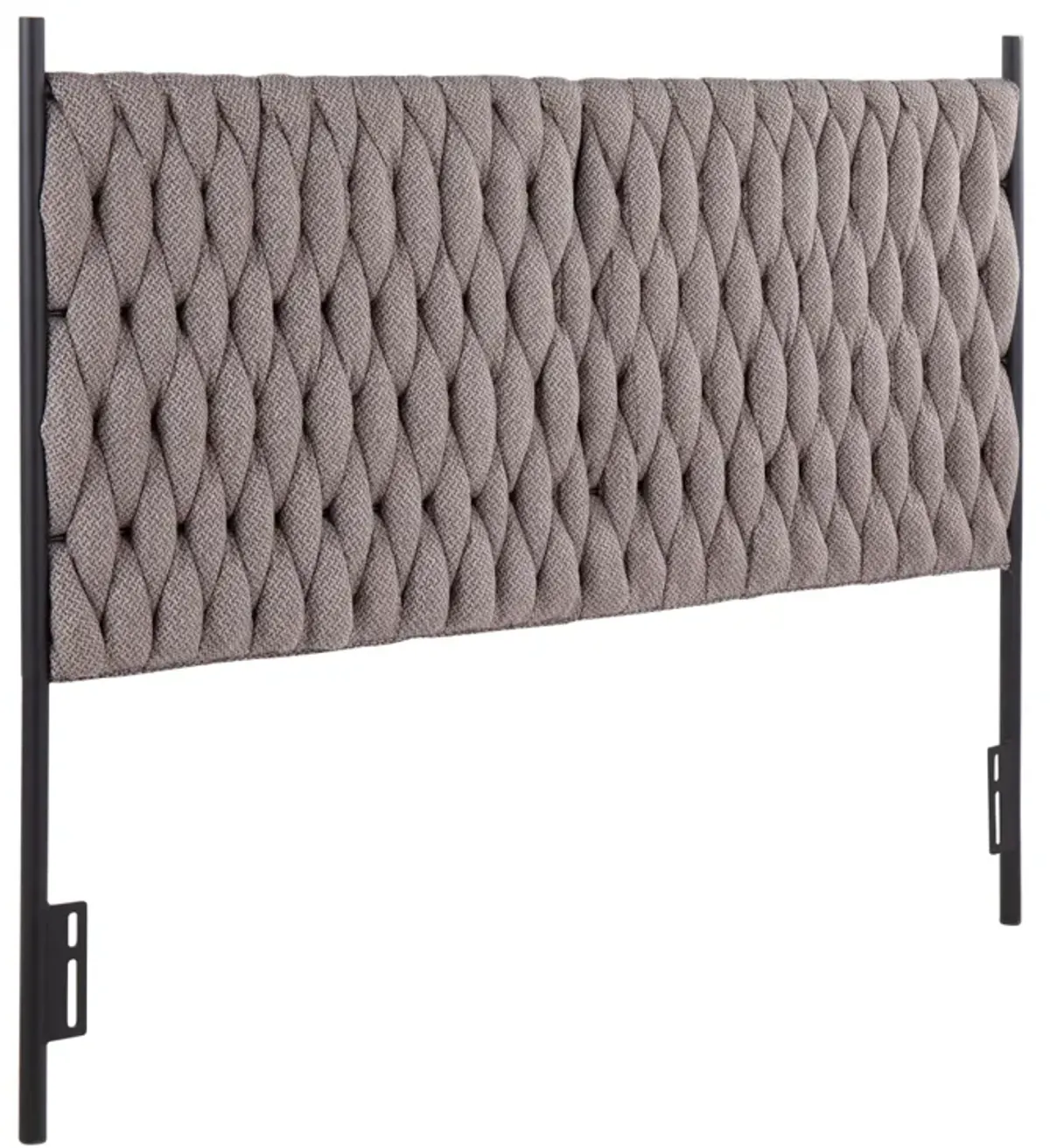 Braided Matisse Queen Size Headboard In Black Metal And Grey Fabric